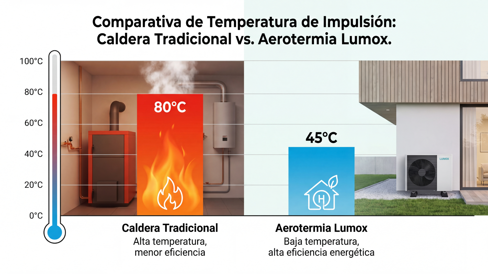 Compatibilidad de aerotermia con radiadores existentes. Primer plano de un radiador convencional en un salón moderno funcionando con un sistema de aerotermia eficiente.